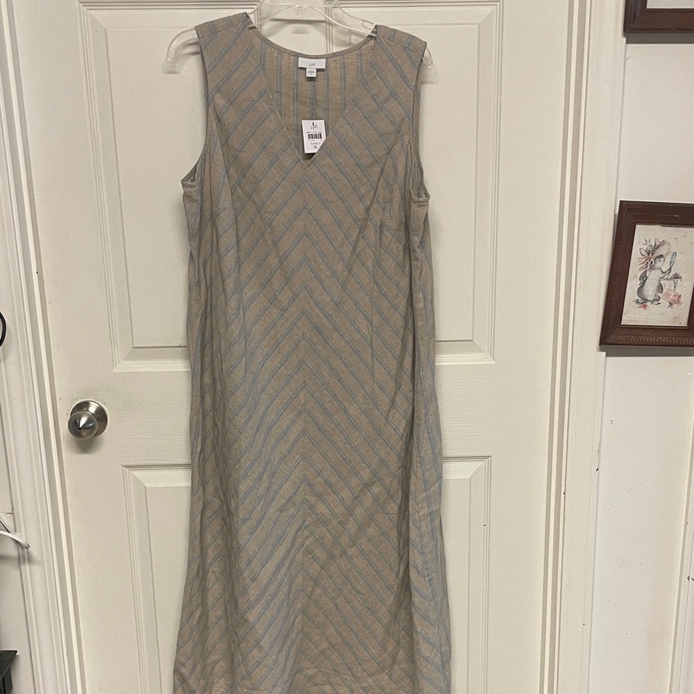 NWT J.Jill Lightweight Tan & Blue Sleeveless Dress-XL